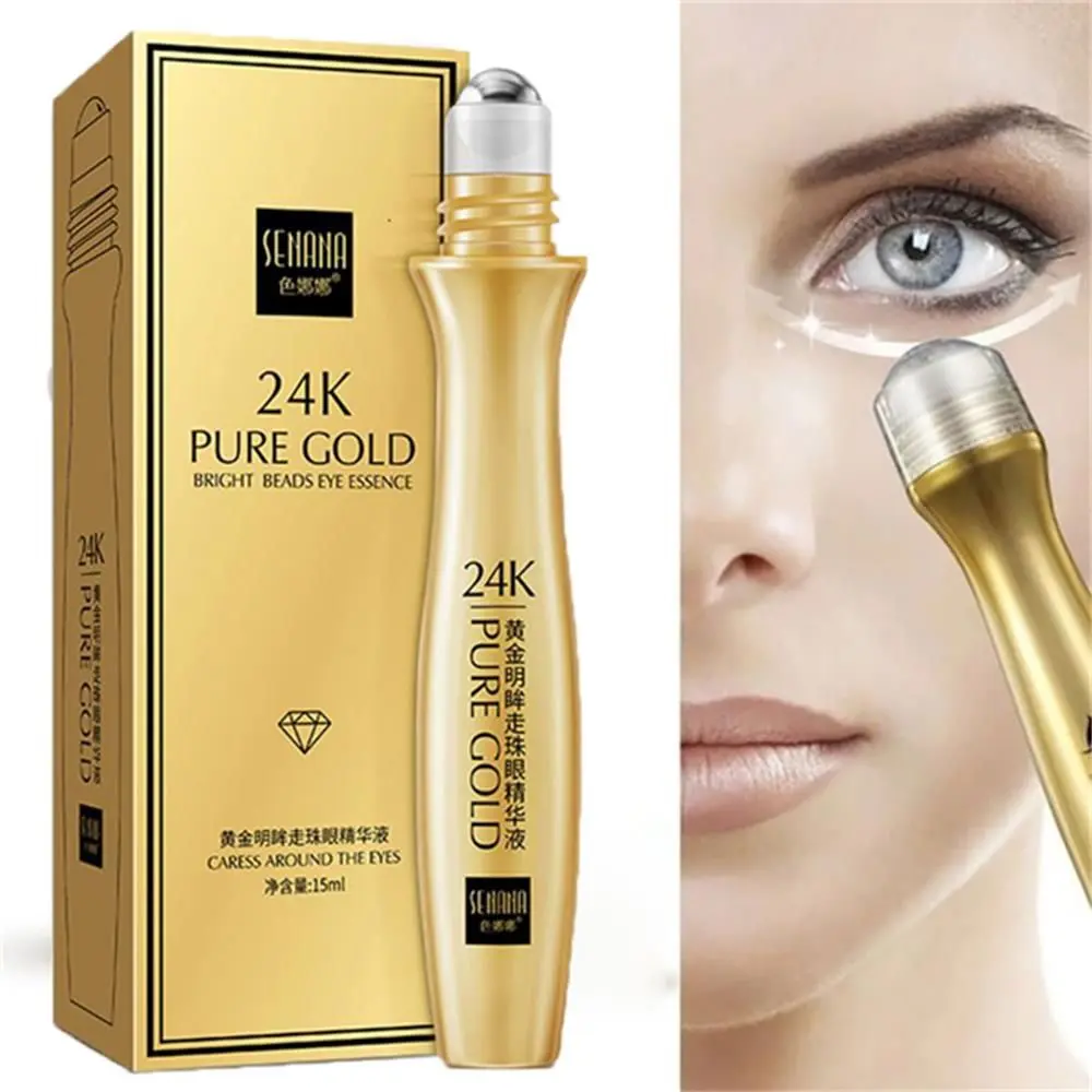 Anti Puffiness Moisturizing Anti-aging Remove Dark Circles Eyebags Removal Roll-on Essence 24K  Peptide Collagen Cream Eye Serum