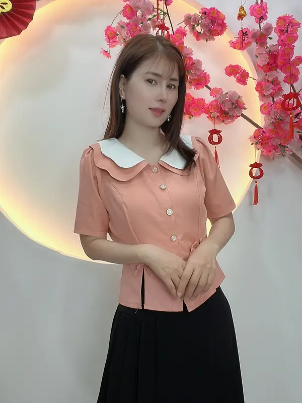 PLUM1 - Áo kiểu đẹp màu đỏ from dáng tiểu thư - 8