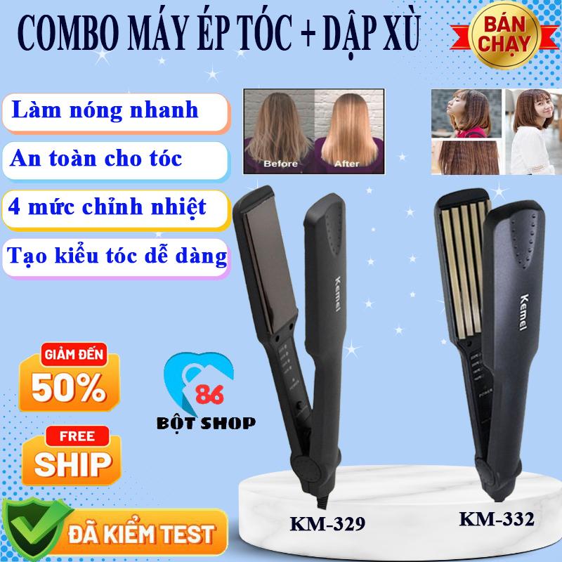 ƯU ĐÃI KHI MUA COMBO Máy ép tóc kemei 329 - Máy dập xù bấm tóc kemei 332 với 4 mức chỉnh nhiệt máy duỗi tóc máy làm tóc máy tạo kiểu tóc