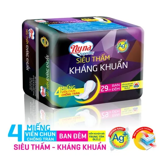 Băng Vệ Sinh NYNA Ban Đêm 4 Miếng Dài 29cm Siêu Thấm Kháng Khuẩn (LỐC 6 GÓI) Nữ Cho Bé