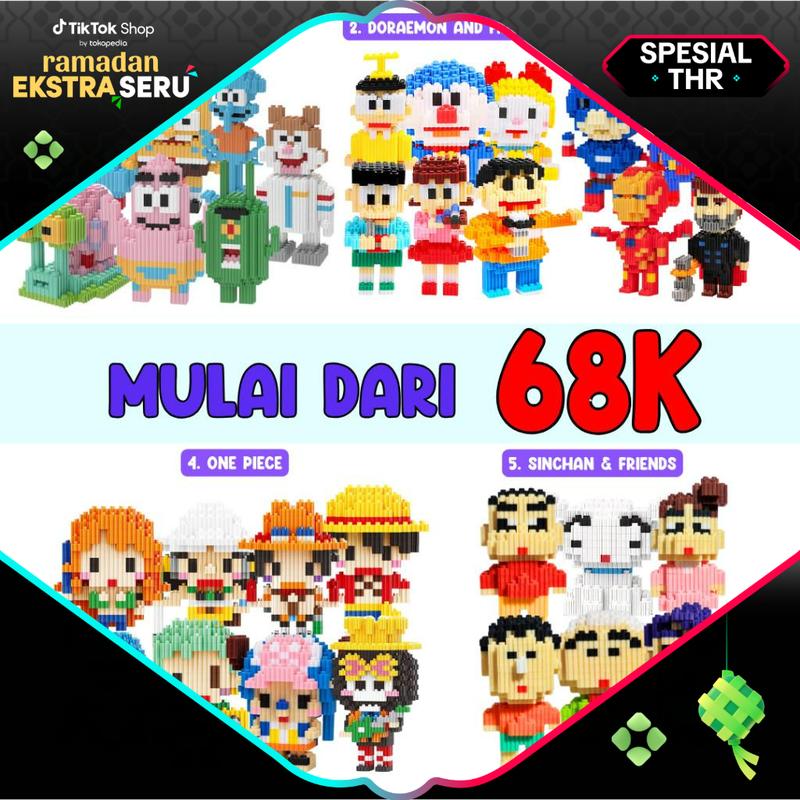 Original Special Set Nano Blocks 1SET Karakter Animasi Mini  3D Model, Mainan Blok Susun, Blok Konstruksi DIY, Dekorasi Hiasan Karakter Animasi, 0