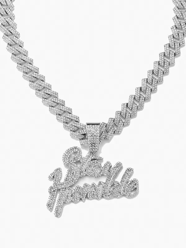 Rhinestone Decor Letter Charm Pendant Necklace for Men & Women,  Trendy Chunky Chain Design Pendant Necklace, Hip Hop Iced out Jewelry As Birthday Gift 6