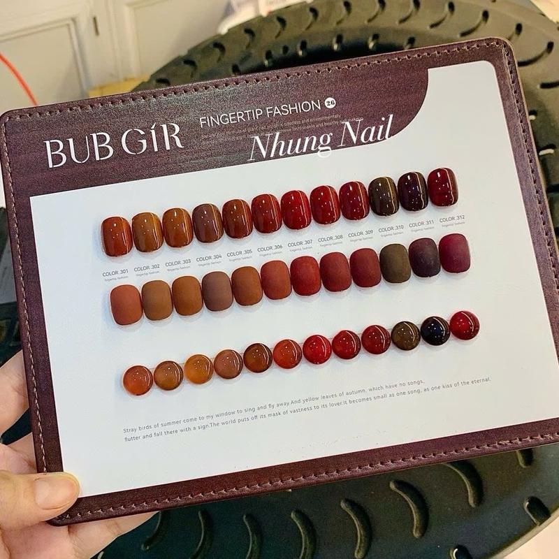 Sét sơn 12 màu tông nâu-đỏ BUBGIR kèm bảng màu  ( có thạch )