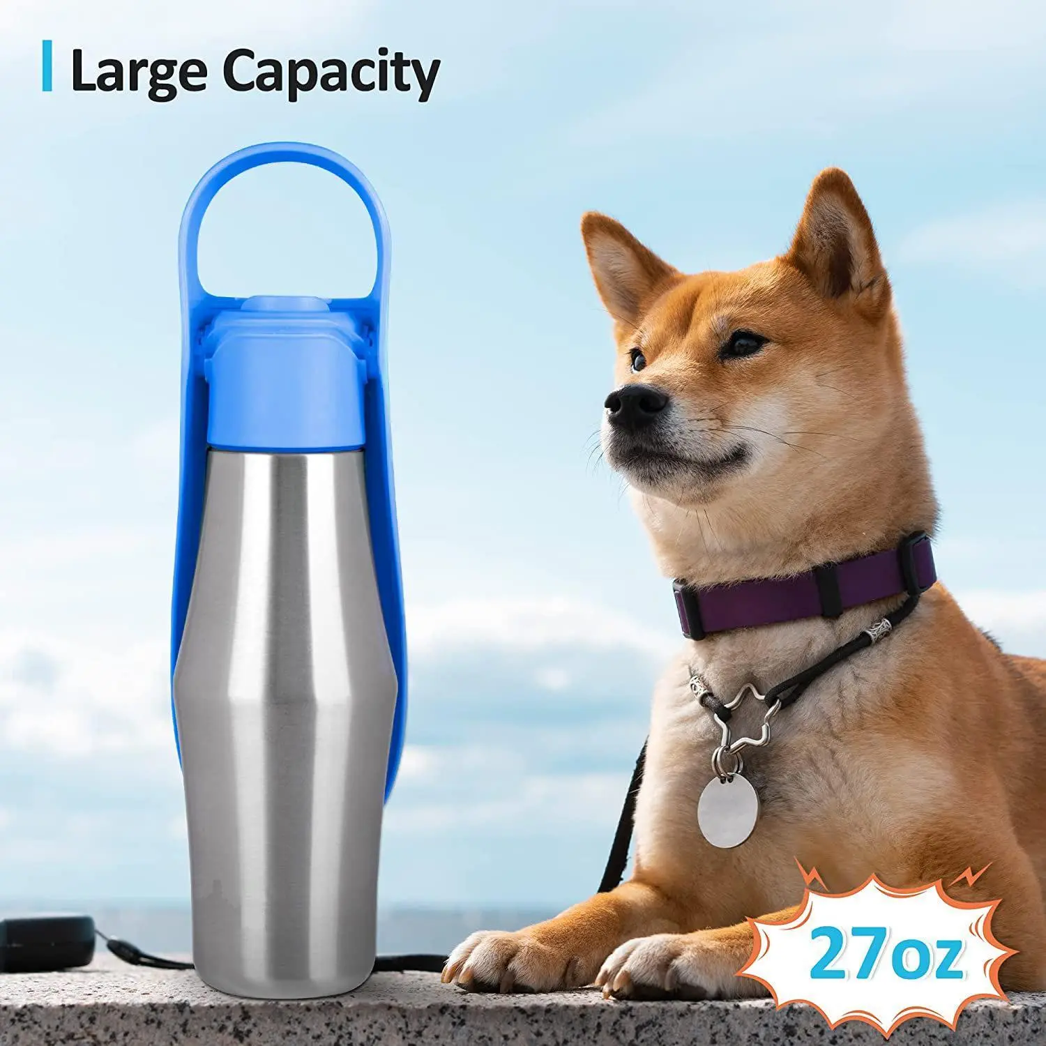 Dog Water Bottle, Portable Dog Water Bottle Dispenser Stainless Steel Leak Proof Water Bottle For Dogs On The Go, Great For Traveling, Walking, Hiking And Outdoor Activities