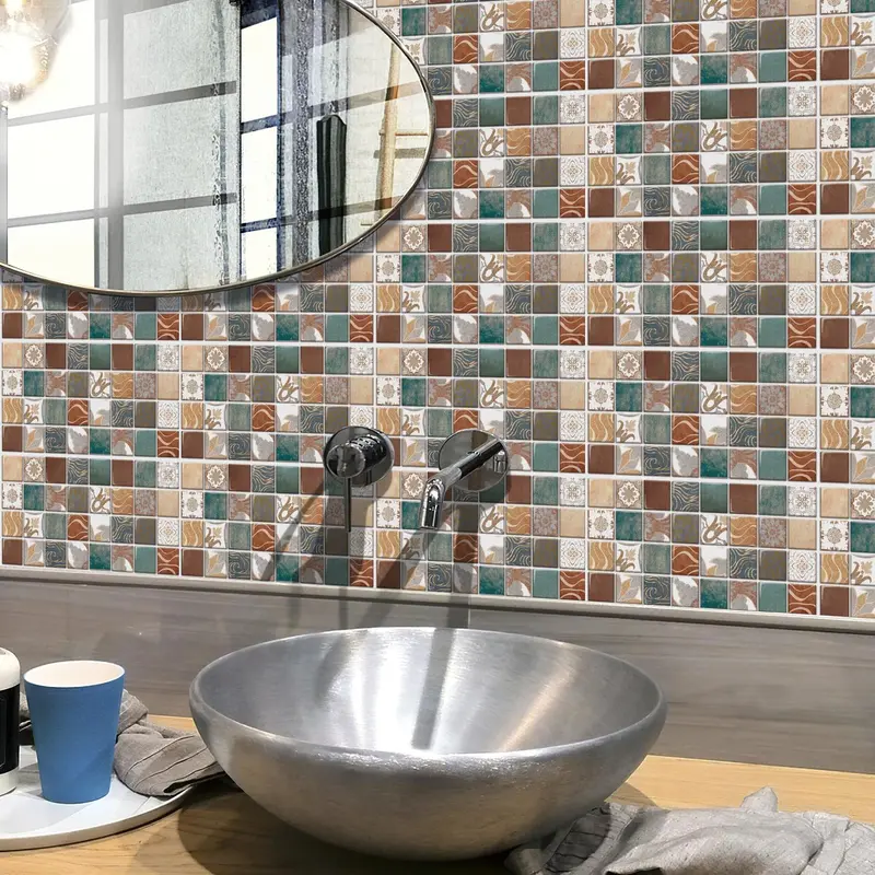 Retro Pattern Tile Sticker, Waterproof Self-adhesive Tile Sticker, Durable Kitchen Wall Sticker, Wall Decor for Home Kitchen Bathroom 4