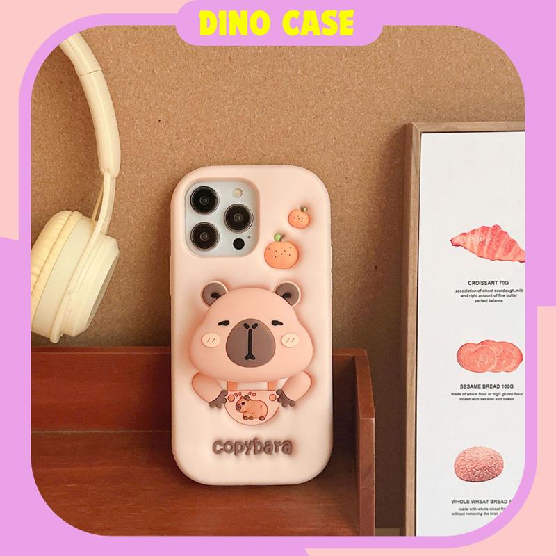 Ốp lưng Silicon cao su Đáng Yêu Capybara Hoạt Hình Giá Đỡ Đứng Tương Thích Cho iPhone 7 8 Plus X Smax 11 12 13 14 15 Pro Max Plus - DINO CASE 75 op lung Phụ Kiện