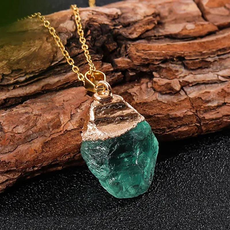 Mặt Dây Chuyền Fluorite Xanh Lá Tự Nhiên Thô, Pha Lê Thạch Anh, 1 Mảnh, Chữa Lành Reiki, Với Vẻ Ngoài Chúc Phúc Và May Mắn, Vòng Cổ dây  beo 0