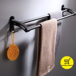 Kapstok Gantungan Rak Handuk Black 2 Baris Kapstok Hitam Doff Baju Aluminium Minimalis