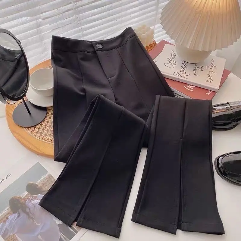 QUẦN ỐNG LOE XẺ GẤU TRƯỚC CẠP CAO TÔN DÁNG MÀU ĐEN  Nữ Pants Đen Women 2