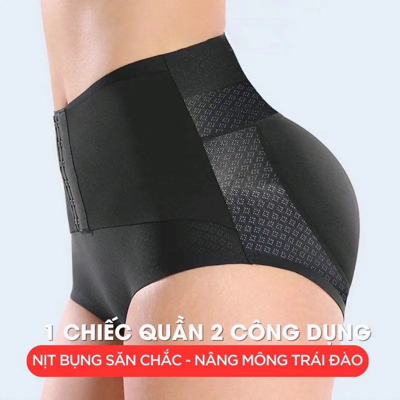 Quần Độn Mông kèm Nịt Bụng Cài Trước Đáy Cotton Mềm Kháng Khuẩn Hàng Đẹp Nữ Kim Tuyến Đen ÁO Voi 0