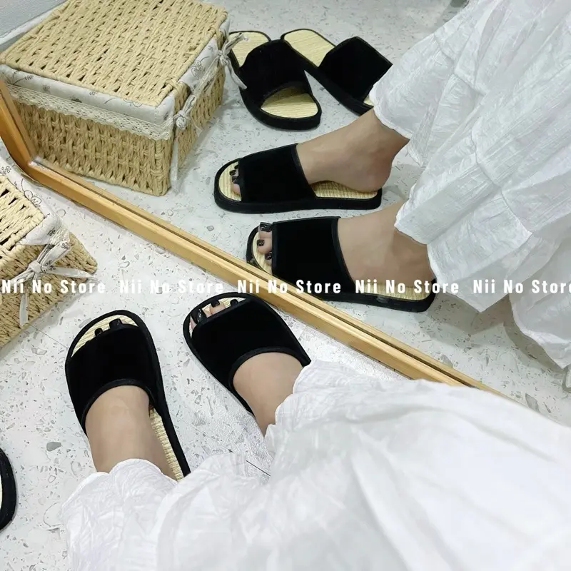 [ND022] Dép chiếu cói nam nữ quai nhung ngang đế nhẹ, dép đi biển, dép du lịch Đế Bằng Slipper DéP Nam Quai Ngang 1