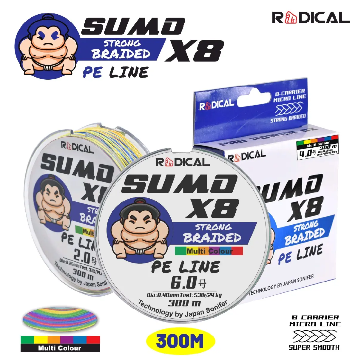 SENAR PE BRAID RADICAL SUMO X8 X12 300M MULTI & GREEN