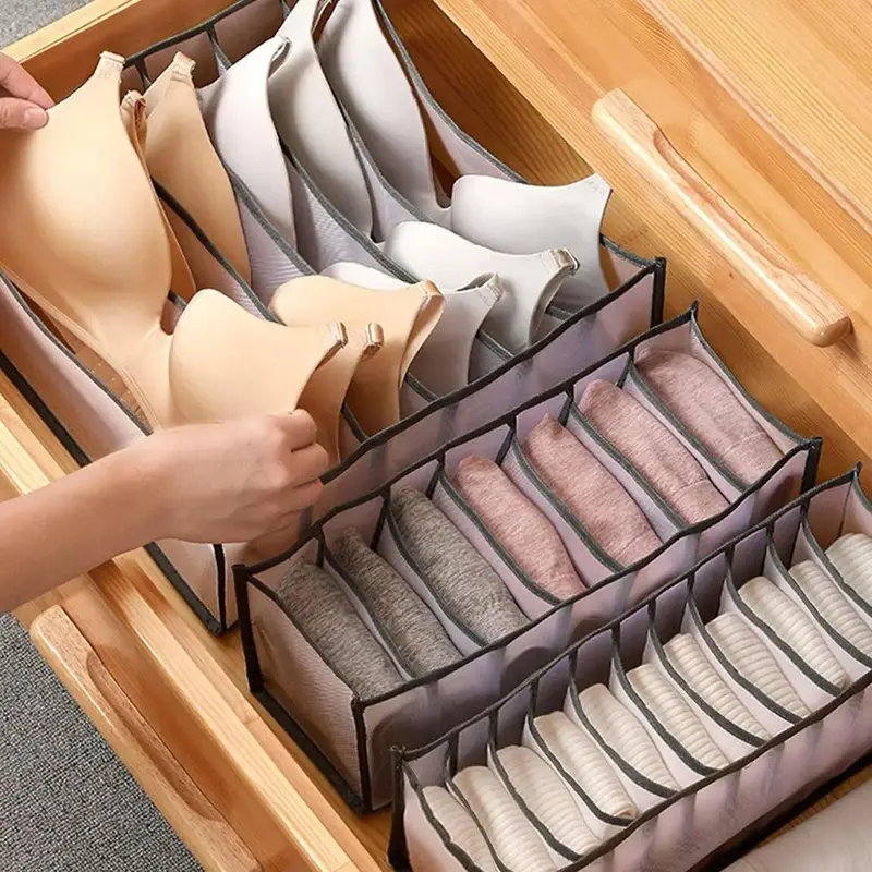 Foldable Mesh Drawer Storage Box, 5 Counts/set Underwear & Socks & Ties Storage Box, Breathable Storage Box for Home Bedroom Wardrobe, Bra 7