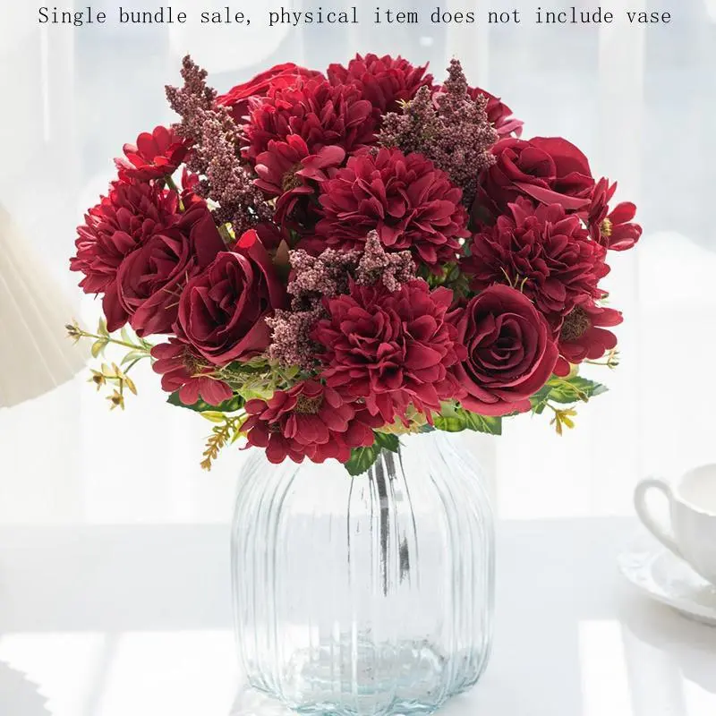 Artificial Flower Bouquet for Home Decor, Faux Rose & Peony Bouquet, Decorative Dahlia Flowers For Home And Wedding Party, Room Decor, Peonies Bouquet, Roses Bouquet, Eternal Flower Bouquet, Flower Design 7