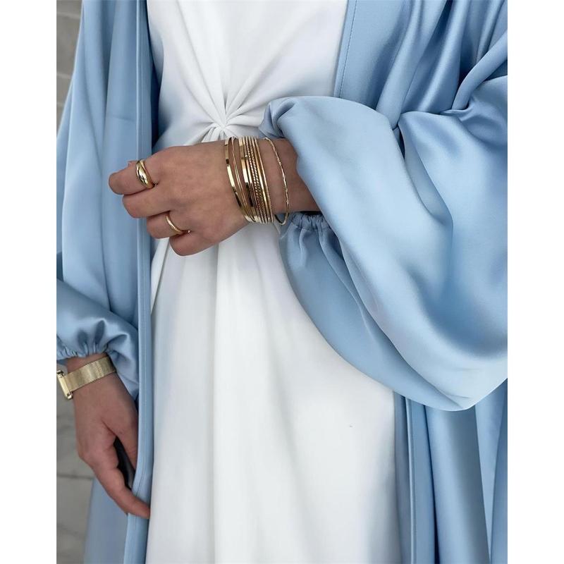 Trang Phục Hồi Giáo Châu Âu Và Mỹ Cho Phụ Nữ, Váy Tay Phồng, Áo Cardigan Satin Trung Đông, Áo Choàng Hồi Giáo, Abaya 3
