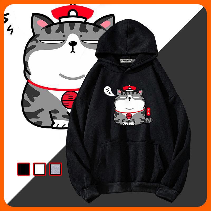  Áo Hoodie Nam Nữ in hình mèo quàng thượng - Chất vải nỉ ngoại mềm mịn Form áo 40-70Kg 