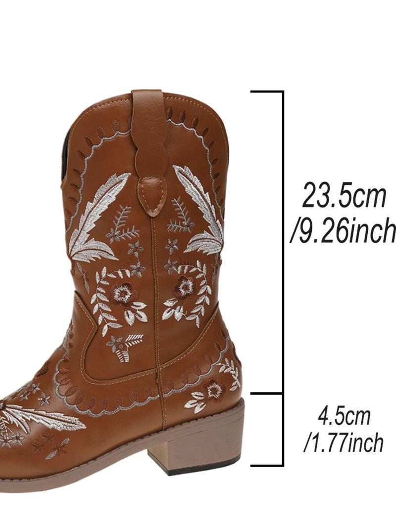 Product Introduction of Women's Fashionable Floral Embroidered Boots, Casual Pointed Toe Mid Heel Boots for Fall & Winter, Female All-match Trendy Shoes for Daily Wear 4