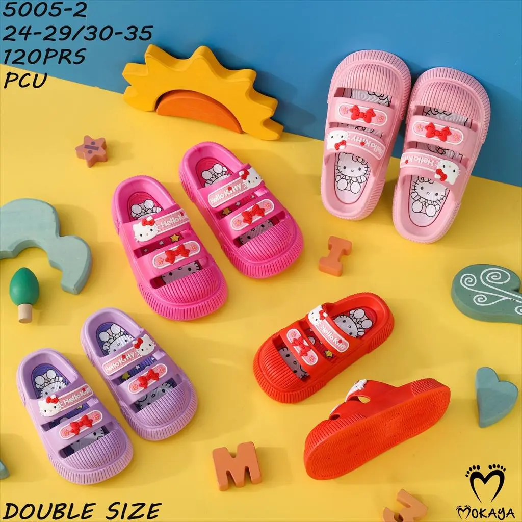 (5005-2) Sandal Slop Jelly Anak Cewek Ban 2 Motif Pita Hello Kitty 3D Super Tebal Empuk Lucu Cantik Kiyowo Trendy Import Mokaya / Size 24-35