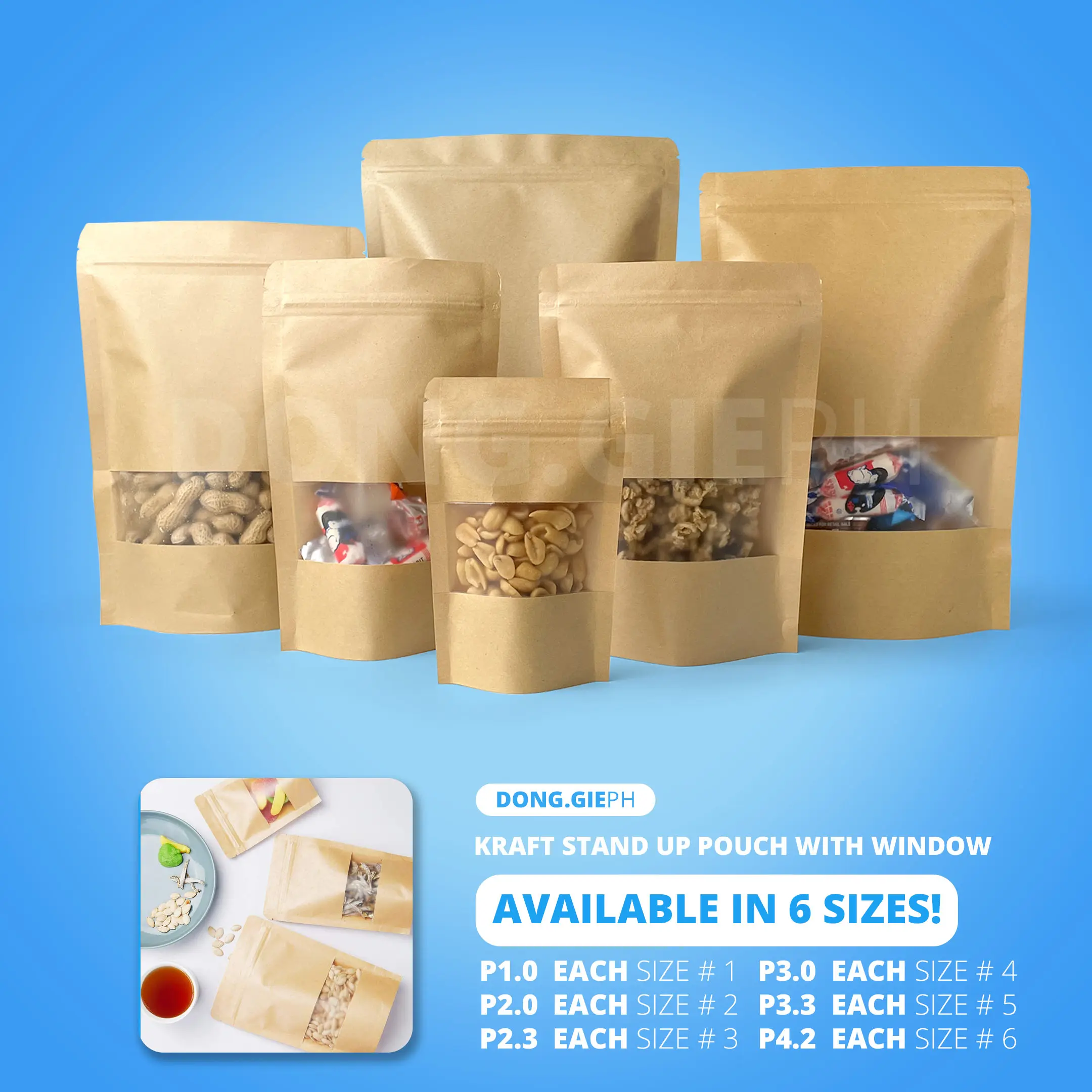 Kraft Stand Up Pouch with Zip Lock Pouch Resealable Bag (25/50 PCS)