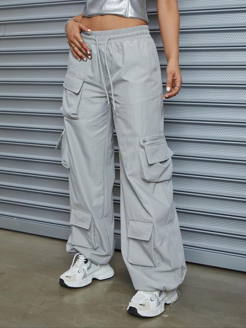 Product Introduction of Women's Basic Minimalist Drawstring High Waist Cargo Pants, Summer Clothes Women, Casual Comfort Street Pocket Trousers for Daily Wear Outdoor, Womenswear Bottoms for Summer for Lady 5