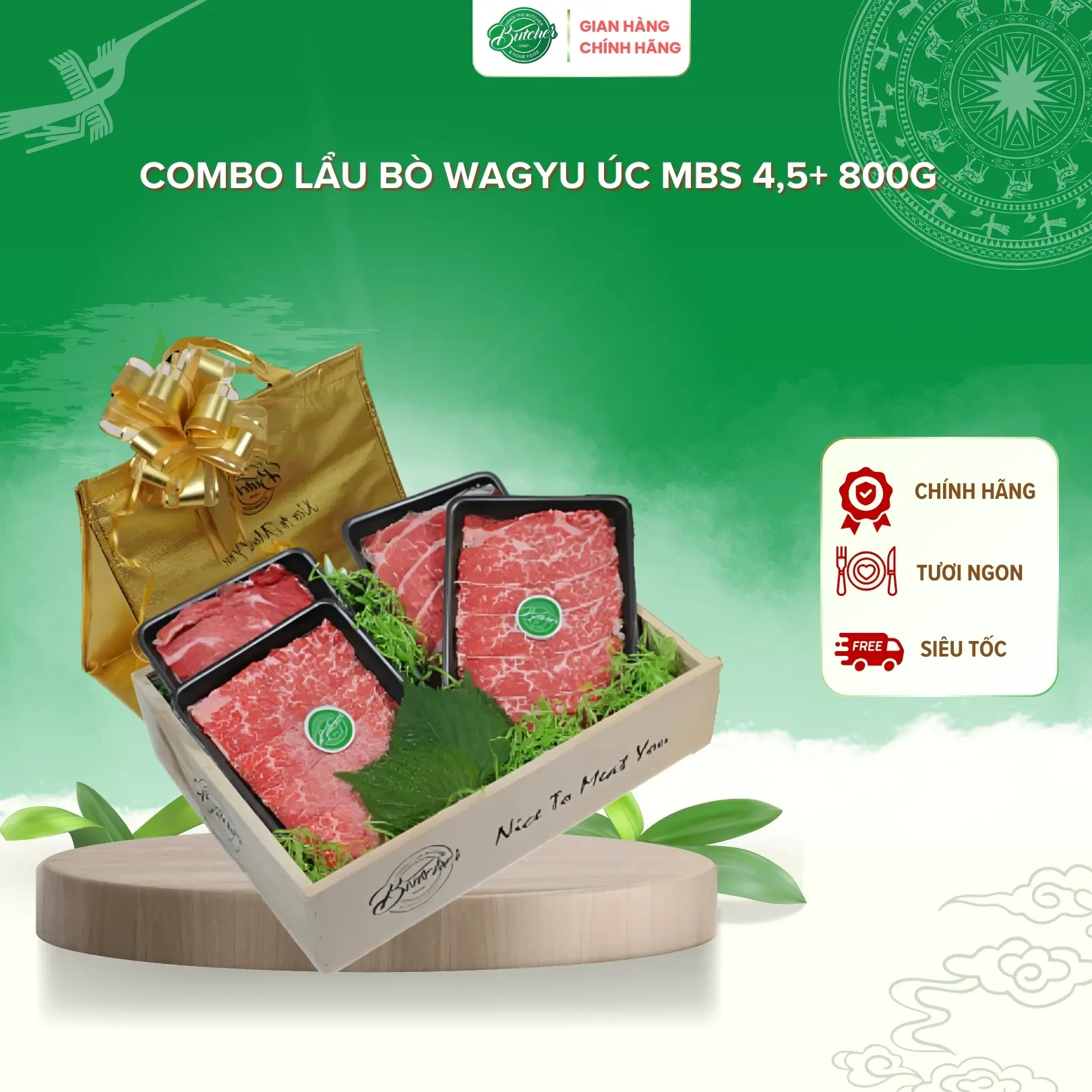 Combo Lẩu Thịt Bò Wagyu Úc MBS 4,5+ 800g - Chất lượng cao (Không bao gồm hộp và túi)