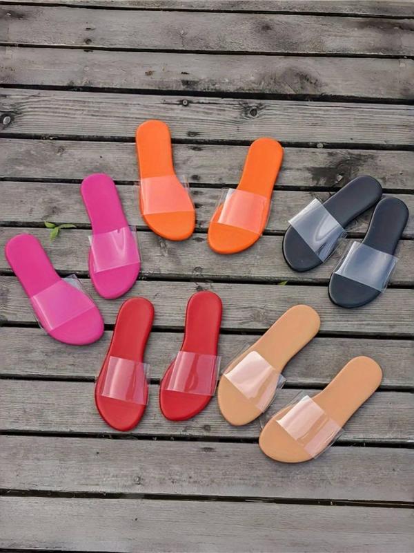 Women's Simple Plain Transparent Band Slip on Slide Sandals, Casual Comfortable Non-slip Sandals for Summer, Lightweight Breathable Shoes for Daily Wear 7