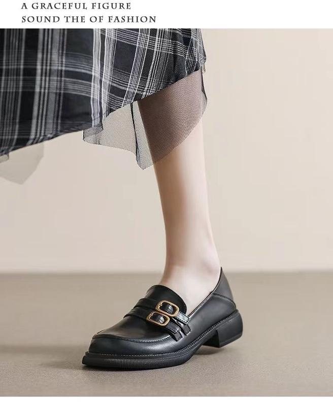 Product Introduction of Yue Chen Loafers Women's 2024 New Spring and Autumn British Style Black Low Heel Leather Shoe Soft Leather JK Pumps Spring 14
