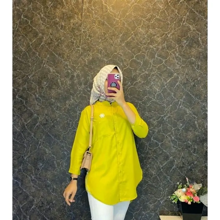 kemeja wanita crincle lengan 7/8 Polos