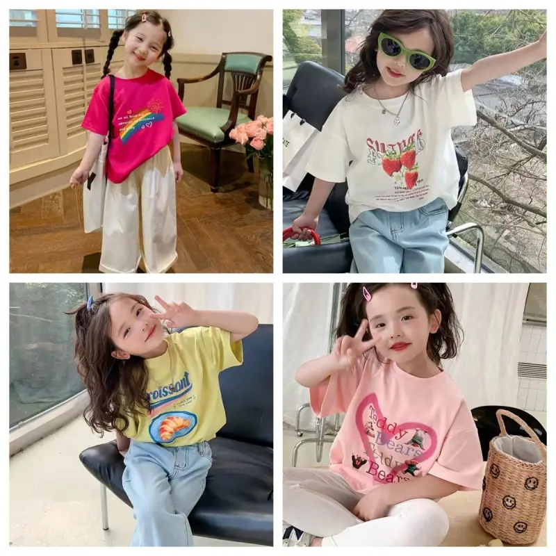 Children's T-shirt Cotton Summer New Cotton Top Girls' Korean Style Children's Clothing