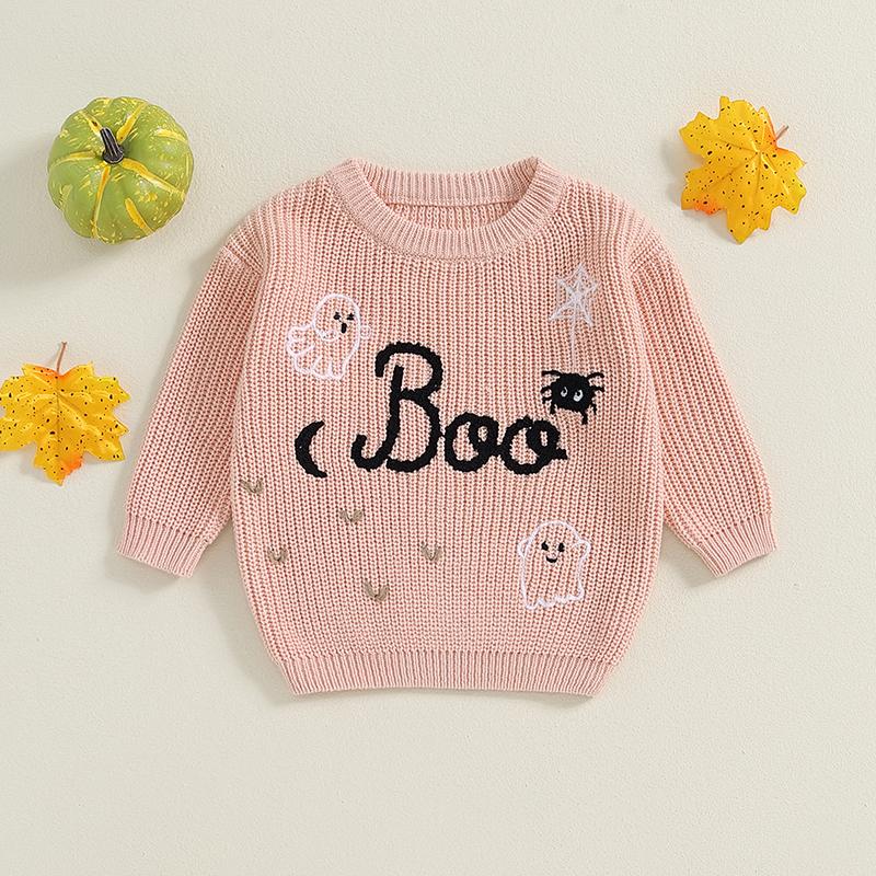 Product Introduction of Baby Girl Sweater, Long Sleeve Crew Neck Letters Ghost Winter Warm Knit Pullover Sweater Halloween Clothes 41