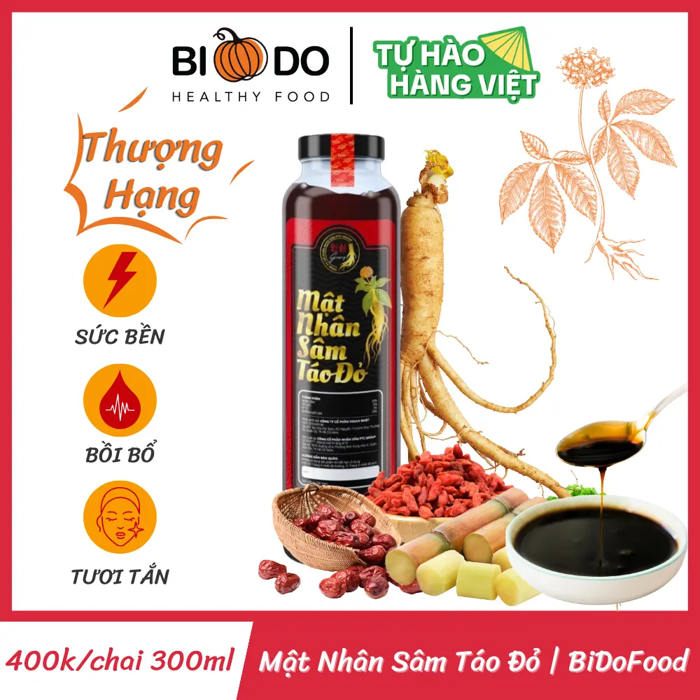 Mật Táo Đỏ Nhân Sâm Hàn Quốc - Bí Đỏ Food - Siro Sâm Chai 300ml mật  táo