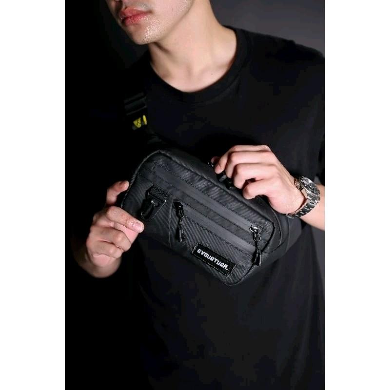 Tas Premium Anti/Tahan Air Waist Bag Premium Waterproof Hitam Selempang Slingbag Pria Tas Slempang,Tas Pinggang Tas Pria/Cowok Dewasa/Remaja [Walxer] Waistbag 2