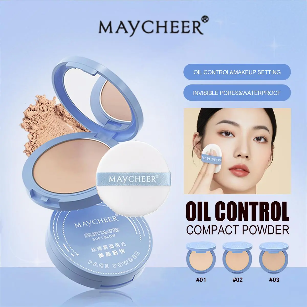 MAYCHEER Face Setting Powder Natural Matte Concealer Brightening Pressed Powder Oil-Control Long-lasting Waterproof Cosmetics