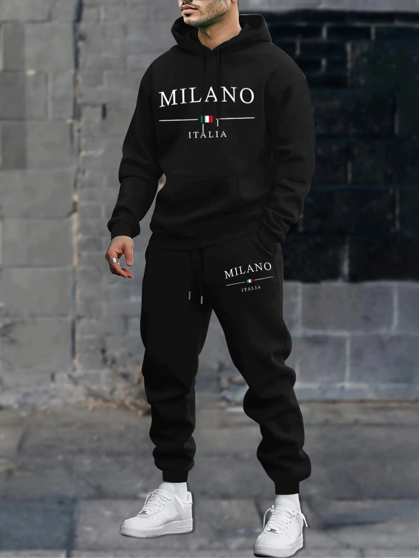 Men's Letter Print Drop Shoulder Hoodie & Drawstring Waist Pocket Sweatpants Two-piece Set, Casual Fashion Cozy Breathable Two Piece Outfits for Daily Outdoor Wear,  Winter Outfits, Men Clothes for Fall & Winter, Men's Paris Tracksuit