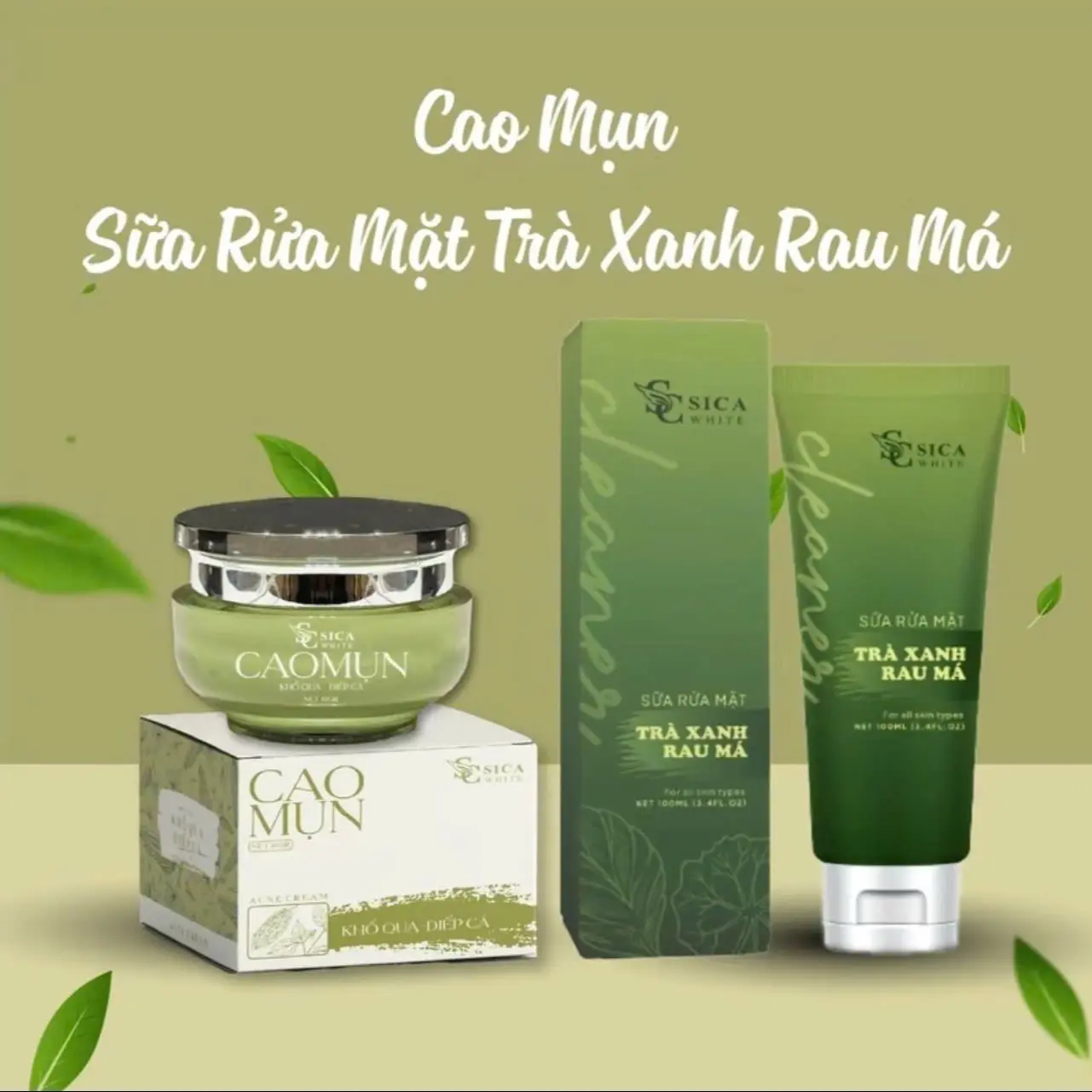 Combo 2 hộp ( sữa rửa mặt sica và kem cao mụn khổ qua và diếp cá SicaWhite) Skincare Cho nữ nam skin care serum trị