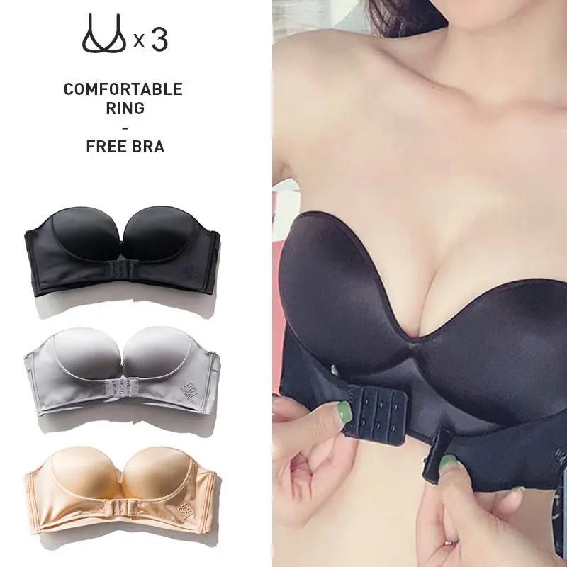 Wire-Free Front-Closure Strapless Bra |   Adjustable Push-Up Anti-Slip Bra for Small Bust |   Sexy Seamless Support