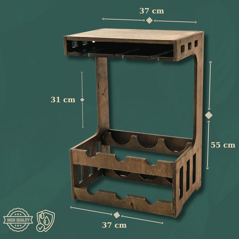 Local shipping-Wine Rack Free Standing | Natural Wooden Wine Racks with Glass Holder - Waterproof 6 Bottle Wine Rack Storage for Home Bar Kitchen - Wall Mountable 3