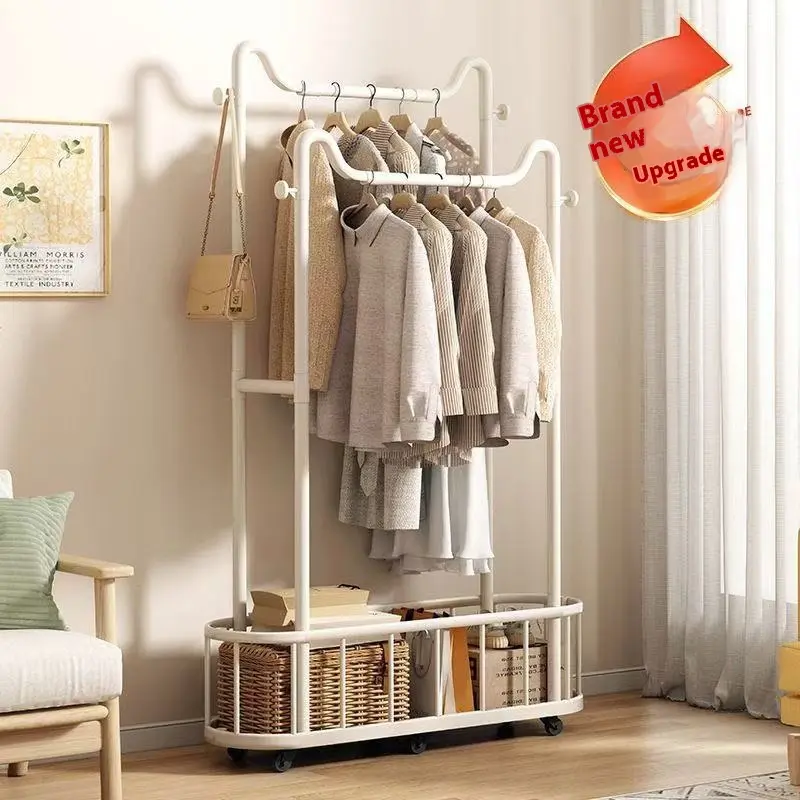 Floor-standing Clothes Rack Thickened Coat Rack Indoor Thickened Movable with Wheels Drying Rack Balcony Clothes Drying Rack