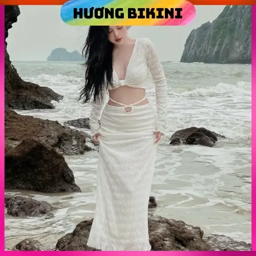 ĐỒ ĐI BIỂN DÁNG DÀI XOẮN EO CHẤT REN HOA SANG CHÃNH Women