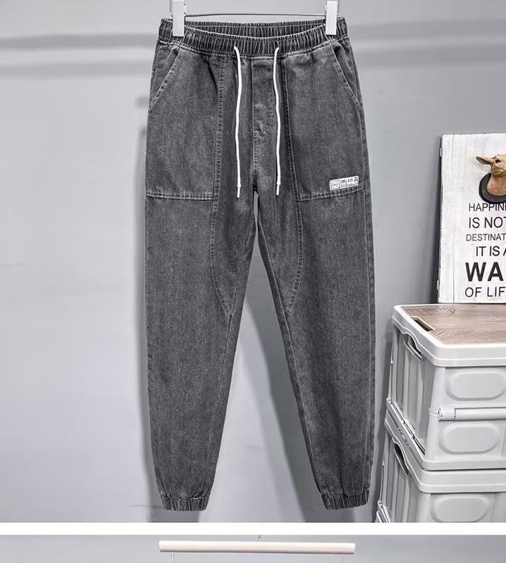 Product Introduction of Pocket Menswear Trouser Velvet Basic Low Waist Medium Straight Lingerie Zipper Human Elastic Waist Jeans Men'S Loose Harem Ankle-Length Pants Autumn Oversize Trendy Stitching All-Match Cropped Pants 23