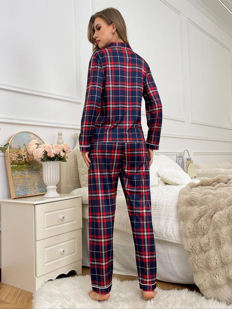 Product Introduction of Two-Piece Set Women's  Lapel Neck Pajama, Long Sleeve Button Front Top & Pants PJ Set, Women's Sleepwear for Fall & Winter 8