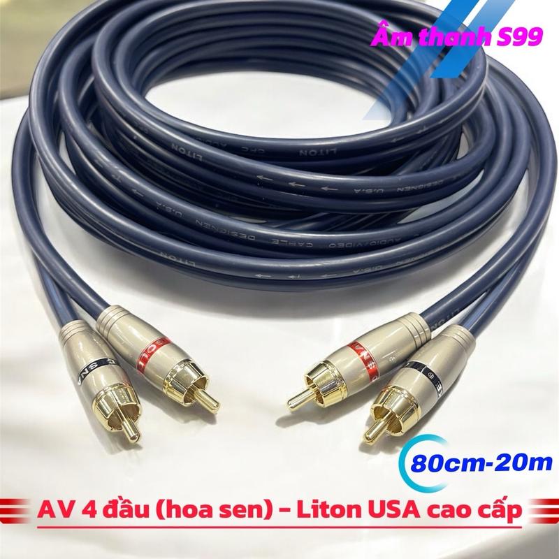 Dây AV ( RCA) ( bông sen), dây đơn và dây kép lõi đồng to, Jack cao cấp chống Ôxi hóa, tín hiệu âm thanh chuẩn dùng cho amly, loa , mixer , loa kéo, vang cơ , vang số, tivi, optical, đầu kĩ thuật số, dàn karaoke, .... Phụ kiện âm thanh chuẩn. Cao su.