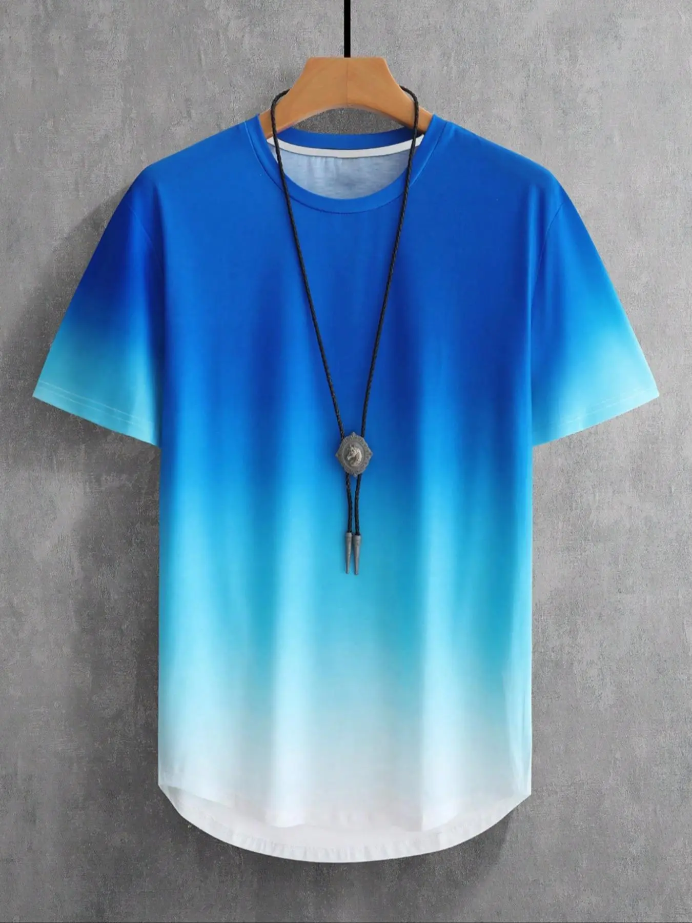 Men's Blue Tie Dye Print Short Sleeve Graphic Tee, Casual Loose Round Neck T-shirt for Summer, Men's Top for Daily Wear, Tropical