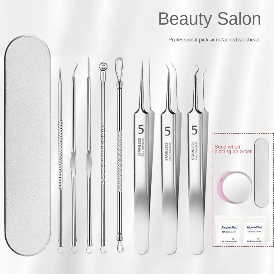 Bộ dụng cụ loại bỏ mụn đầu đen, thép không gỉ, bao gồm kim trị mụn và kẹp tế bào siêu mịn, Nhíp lấy mụn chuyên nghiệp, dành cho sử dụng tại nhà và salon, Dụng cụ chăm sóc da Spa được khử trùng
