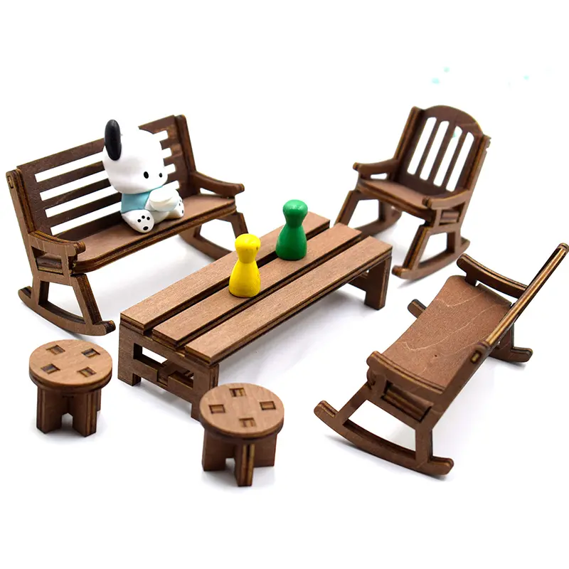 [zfe]1/12 Dollhouse Mini Table Chair Dolls House Rocking Chair Dollhouse Furniture Accessories For Kids Pretend Play Toy