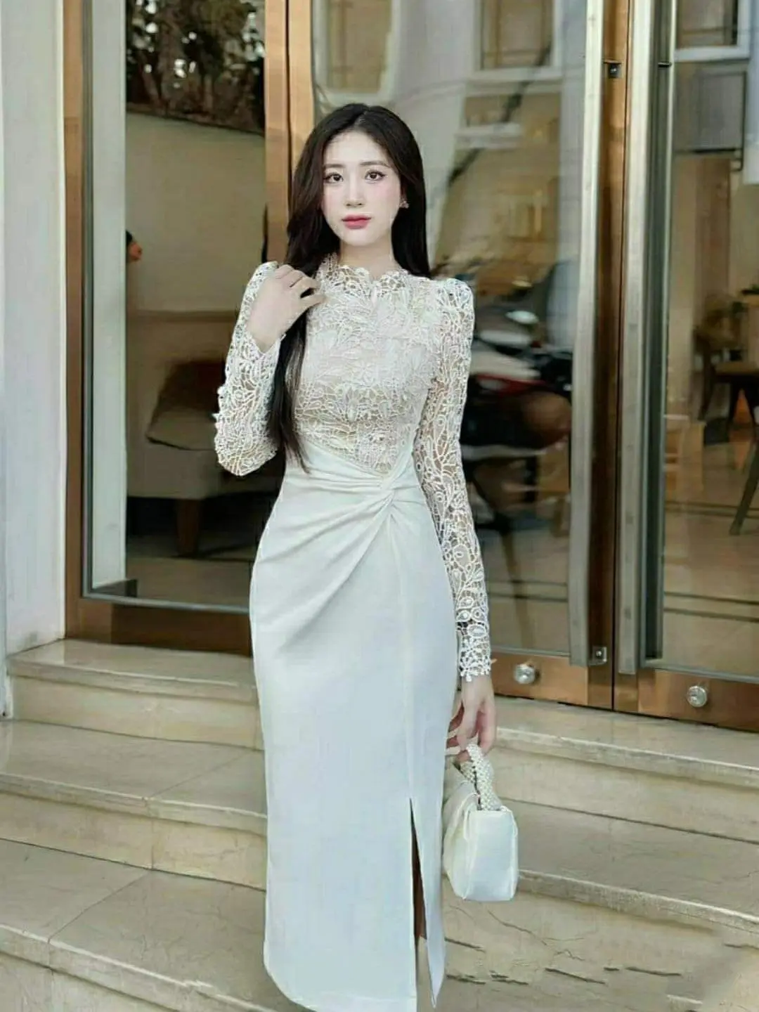 Mum'smy Shop A31 Váy body phối ren eo viền ngọc công sở form dáng đẹp Nữ Nhung Women