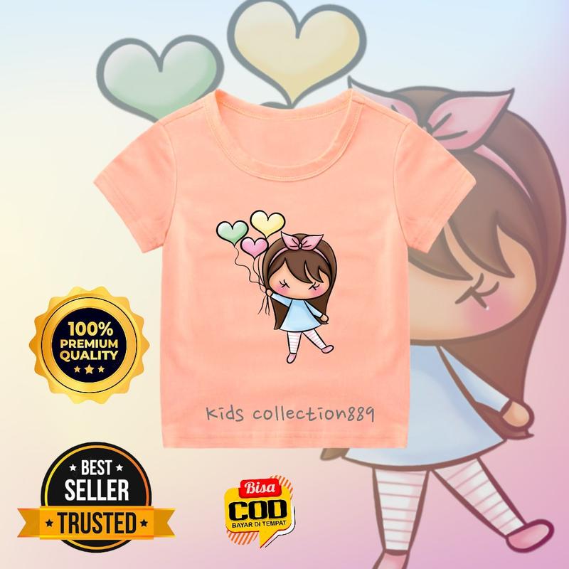 Kaos anak perempuan/ atasan anak perempuan gambar Cwek pita Balon03 3
