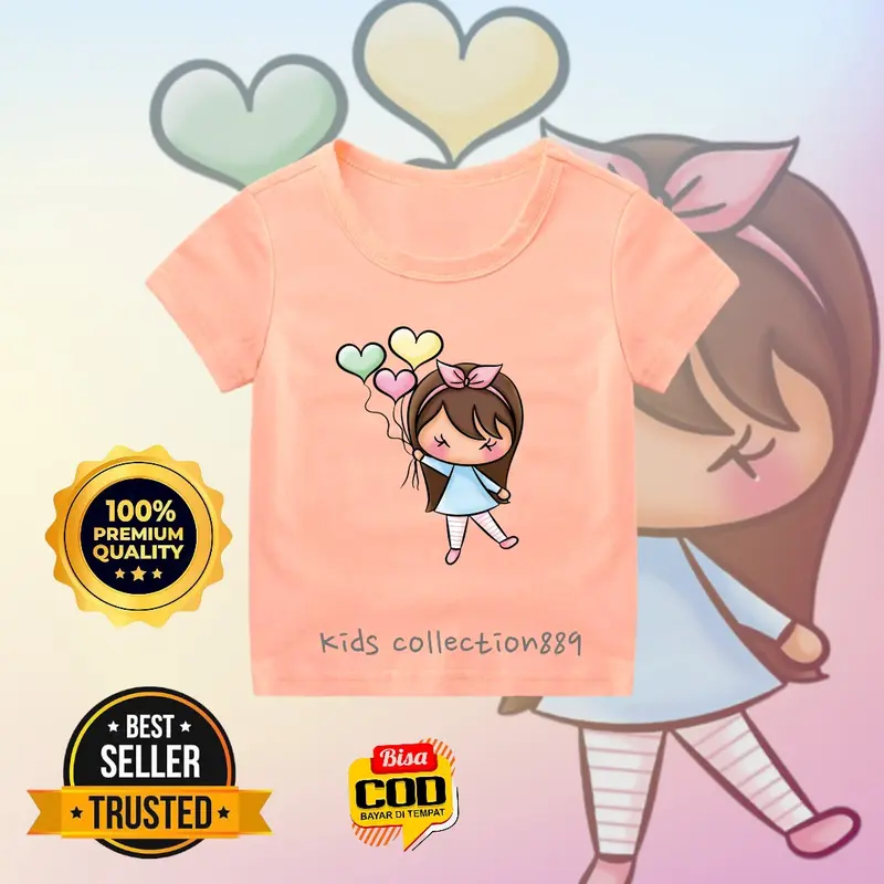 Kaos anak perempuan/ atasan anak perempuan gambar Cwek pita Balon03 3