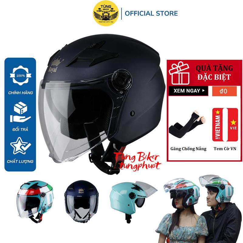 Mũ Bảo Hiểm 3/4 Royal M268 Có 2 Lớp Kính - BH Chính Hãng 12 Tháng (Tặng Găng Chống Nắng + Tem Cờ) Helmet