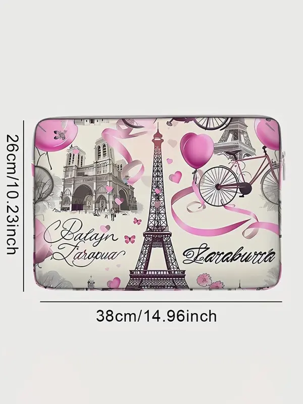 Eiffel Tower Pattern Laptop Bag, Soft Laptop Cover, Laptop Zipper Storage Bag, Tablet Cover, Laptop Accessories for Women & Men 3